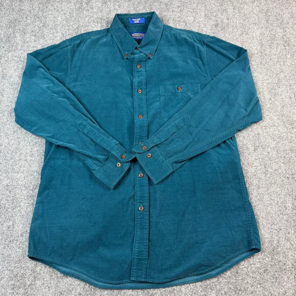 Pendleton Wayne Shirt Mens Large Teal Blue Corduroy Button Down Long Sleeve - Picture 2 of 9